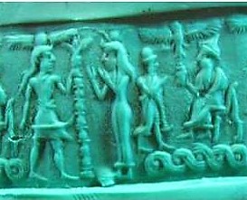 6c - Inanna, goddess Nisun, her semi-divine son & king, & Nannar