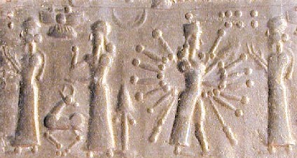 7h - Inanna & her Divine Powers, father Nannar, & grandfather Enlil, the scene is rolled out onto clay with scene out of order