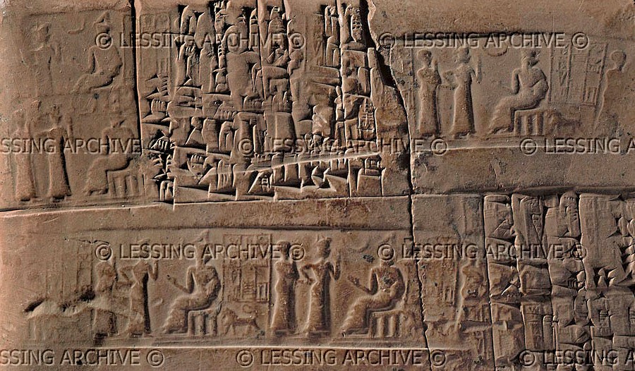 2y - Inanna presents unidentified mixed-breed king to her father Nannar; Inanna espoused so many semi-divine kings that she earned the title Goddess of Love; she is also the Goddess of War