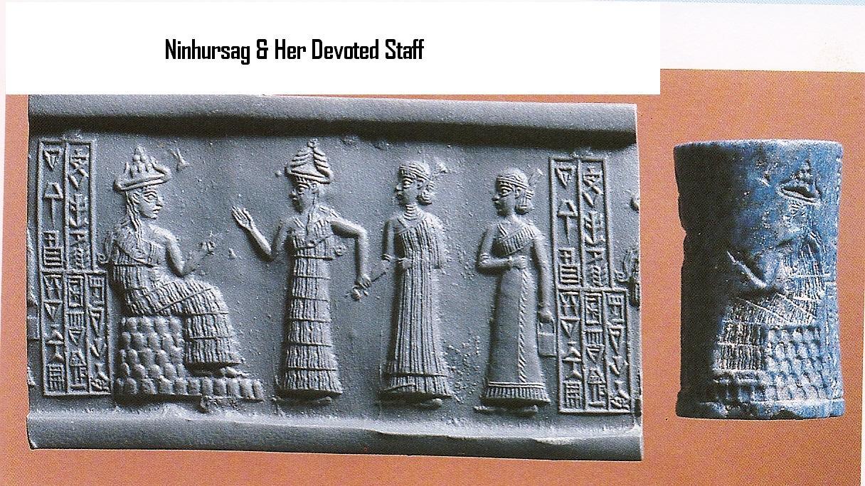 27 - Ningal, Inanna, her spouse-queen, & unidentified; Inanna espoused male & female alike, semi-divines brought to power through the choice of the gods, staying in power as long as they permitted