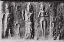33 - semi-divine son-king, mother Ninsun, & naked Inanna; Babylonian artifact