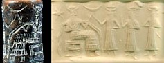 10e - Enki on his throne, 2 unidentified sons & Marduk with him in the Abzu