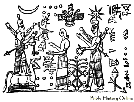 12 - Adad, Ninhursag, Inanna, & Enlil flying above in his winged sky disc / flying saucer