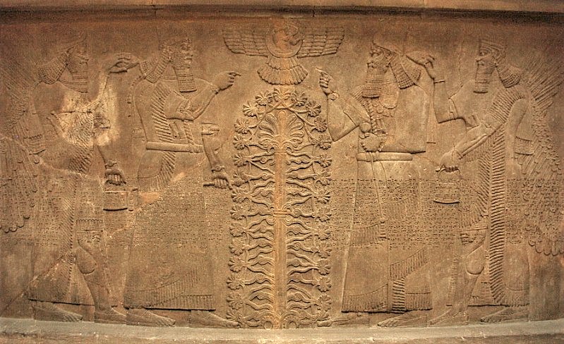15f - alien god Ninurta, King Shalmaneser III, god Ashur above in his sky-disc, Babylonian king, & god Adad