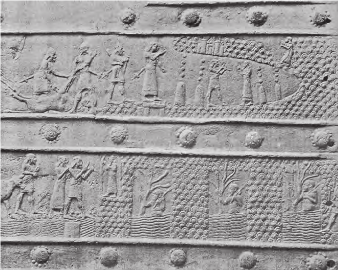 15u - Bronze artifact, Balawat gates by Shalmaneser III showing relief of the Assyrian king
