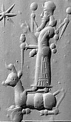 16 - Adad with scepter standing upon his bull symbol for Taurus, occationally he is depicted with scepter as the prince under father Enlil who is the next Anunnaki king