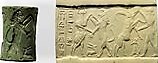 19 - Akkadian artifact, cylinder seal of Enkidu & Gilgamesh, ancient printer - copier invention, reverse-carved stone rolled onto wet clay, then fired extremely hot
