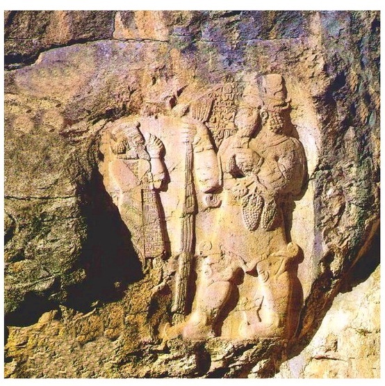 2 - another rock relief cut into the mountainside, semi-divine mixed-breed king & giant god Adad cut into mountainside for all time; obvious scene of a time the giants walked & talked with mankind, sometimes protecting them, directing them, & having sex with them