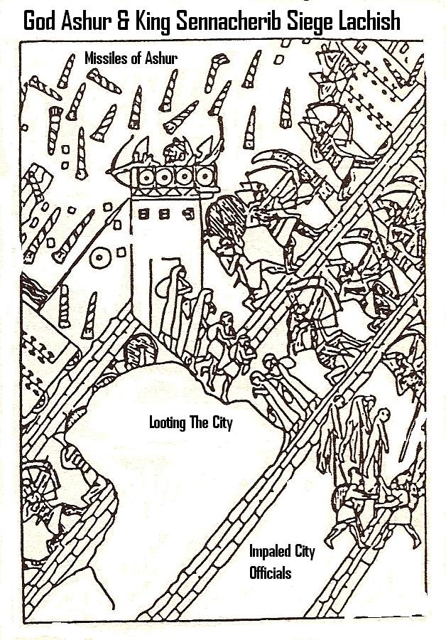 20d - King Sennacherib sieges Lachish, the gods instructed the kings in war who then instructed the armies to fight, all at the command of the gods, See Texts