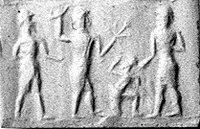 21 - faded artifact depicting the punishing of a disloyal earthling by the gods, striking the king dead