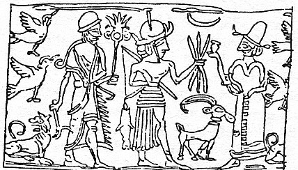 23 - semi-divine king behind Adad & his spouse Shala; ancient scene of Adad with caught fish