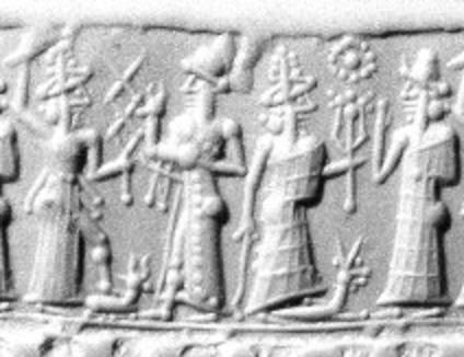 24 - Adad atop his bull symbol, Nannar, Marduk atop his Mushhushshu symbol, & his son Nabu, cousins peacefully talking
