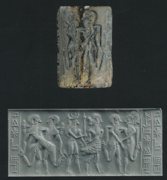 26 - Akkadian artifact, Enki in Abzu with his experiments to fashion adequate worker replacements for the gods, 2334-2154 B.C.
