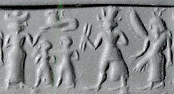 49 - unidentified goddess, Adad, & unidentified winged god