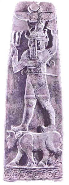 54 - many ancient artifacts of Adad, 3rd son to Enlil, with winged sky-disc / flying saucer above