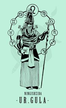 62a - Ningishzidda with his horned serpents upon his shoulders, symbolizing his DNA manipulation skills