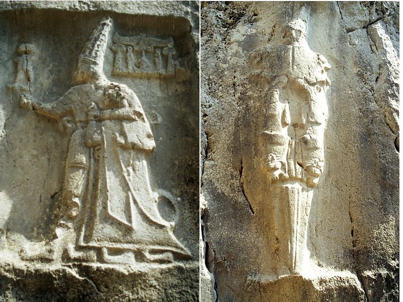 64 - Adad & Shala; & Adad; Hittite wall relief artifact