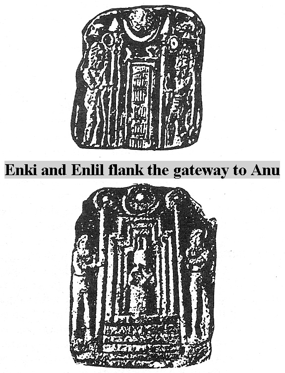 92 - Gates of Anu flanked by brothers Ningishzidda & Dumuzi the Shepherd, meeting Anu their grandfather in heaven for the 1st time