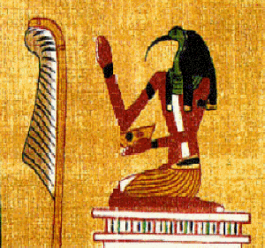 97 - giant Egyptian god Thoth, God of Writing, God of Scribes, face disguised as an Ibis bird