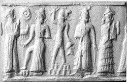 10 - mixed-breed king, Utu, Lamashtu with mixed-breed head in hand, Ninurta, & Ninsun