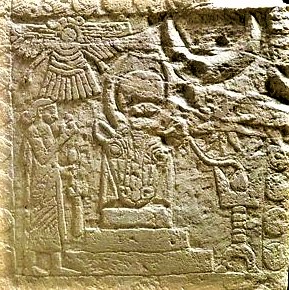 14 - winged sky-disc above giant mixed-breed high-priestess in temple of Babylon
