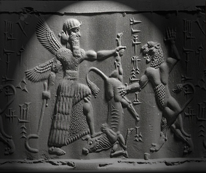 27 - Ninurta & his beast attack unidentified animal symbol; OR Marduk battles animal symbols for Adad & Ninurta