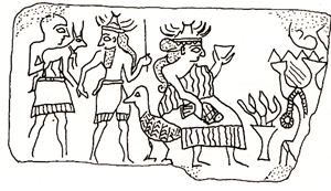 2b - semi-divine king with dinner offering, Nindara & his spouse Nanshe