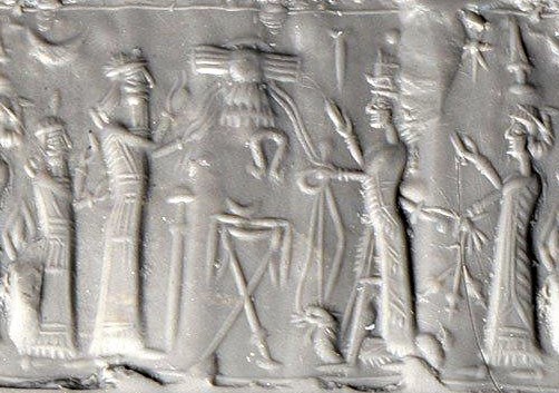 2f - unidentified god, Enki, his daughter Nanshe, & unidentified goddess