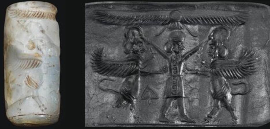 32 - Marduk OR NInurta battle winged unidentified animal symbols for oposing gods