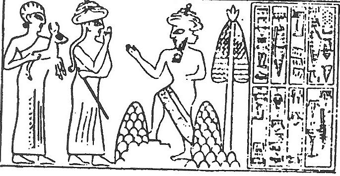 3d - semi-divine son & Bau standing before Ninurta