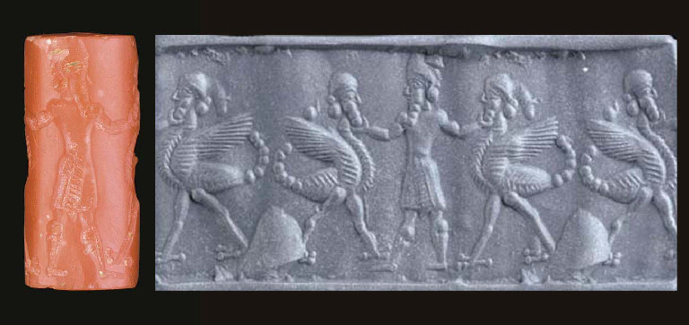 43 - NInurta OR Marduk grabs 2 animal symbols for gods by the beard