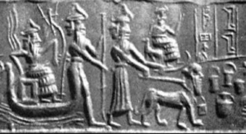 5 - Enlil, Nuska, Ninurta, & his spouse Bau in background with guard dog