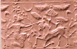 51 - alien winged sky-disc above ancient scene