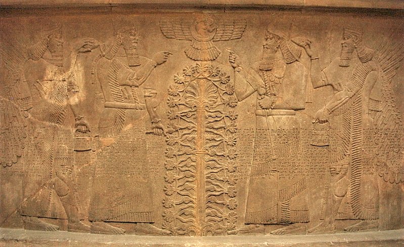 16a - Babylonian artifact; Ninurta, King Shalmaneser II, Ashur above in his sky-disc, Babylonian king, & Marduk