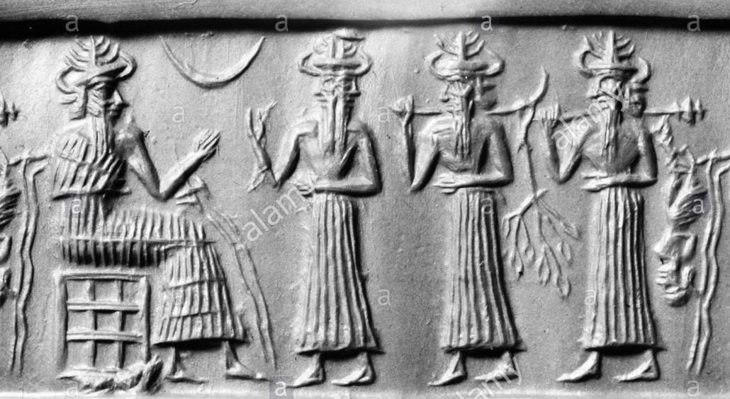 16 - Enki, Isimud, Ningishzidda with Tree of Life branch, Marduk with his scepter, & failed solution to fashion workers to replace Anunnaki workers