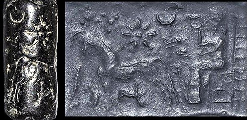105 - seated goddess Ningal with symbols of Anu, Enlil, & Nannar