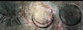 1a - Anu's, then Inanna's 8-pointed star, her father Nannar's Moon crescent, & brother Utu's Sun disc symbols; Nannar & twin children in symbols