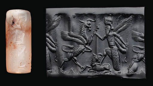 28 - Marduk holds a winged animal, & has foot upon another animal symbol of alien gods in battle