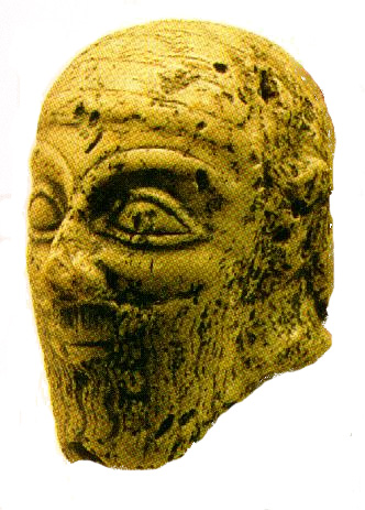2h - Sargon was found floating down stream by the canal supervisor who raised him, damaged ancient head of Sargon of Akkad