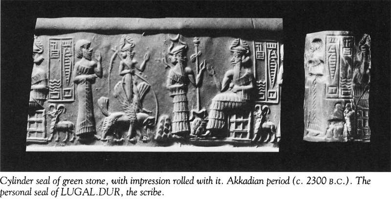 35 - semi-divine king, Ninurta atop his winged beast, Nannar, & their father Enlil seated