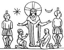 4 - early crucifixion, Inanna's 8-Pointed Star & Nannar's Moon Crescent symbols