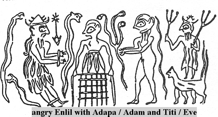 54 - a captured Dumuzi the Shepherd with Adapa / Adam & Titi / Eve, Dumuzi the Shepherd tending a lamb