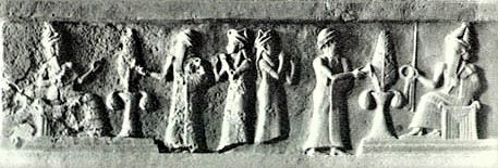 54 - relief of Ningal, semi-divine King Ur-Namma, Ninsun again; Ninsun, Ur-Namma, & Nannar; proof of the gods walking, talking, & having sex with semi-divine earthlings