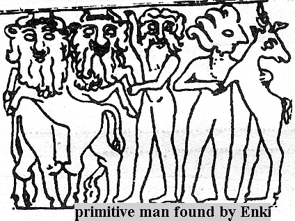 6 - friendly primitive man gave Enki the idea he badly needed, he had the size, temperament, strength, etc. to become a good worker for the gods; he just needs to be upgraded in a major way; voice box, thought process, etc.