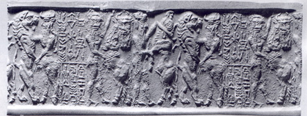 9 - cylinder seal involving text by Enheduana, perhaps the 1st semi-divine scribe