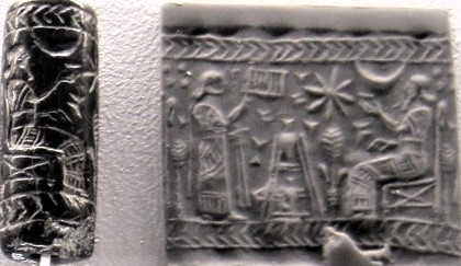 102 - 8-pointed star of Anu & Nanna'r Moon crescent symbols; Ninhursag & brother Enki discuss the urgent task of fashioning a worker race