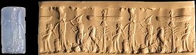 17 - Marduk in battle , with son Ashur above in his sky-disc