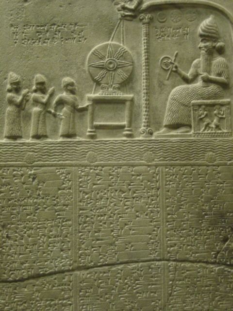 2 - Nabu-aplu-iddina being led by the priest Nabu-nadin-shum and the goddess Aa into the presence of the Sun-god