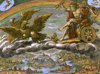 54 - Roman sky-god, Jupiter - Mesopotamian god Enlil in his sky-chariot / sky-disc; Enlil didn't just disappear after Greece