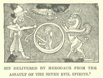 59 - Marduk battles animal beast symbol for enemy god, & Marduk in his sky-disc - areal battle